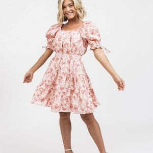 COPY - Rachel Parcell pink floral puff- sleeve dress